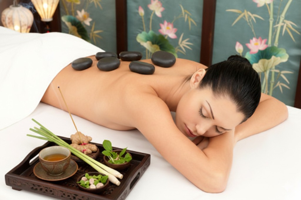 Massage pierres chaudes Đá Nóng Herblay-sur-Seine — basalte méridiens détente